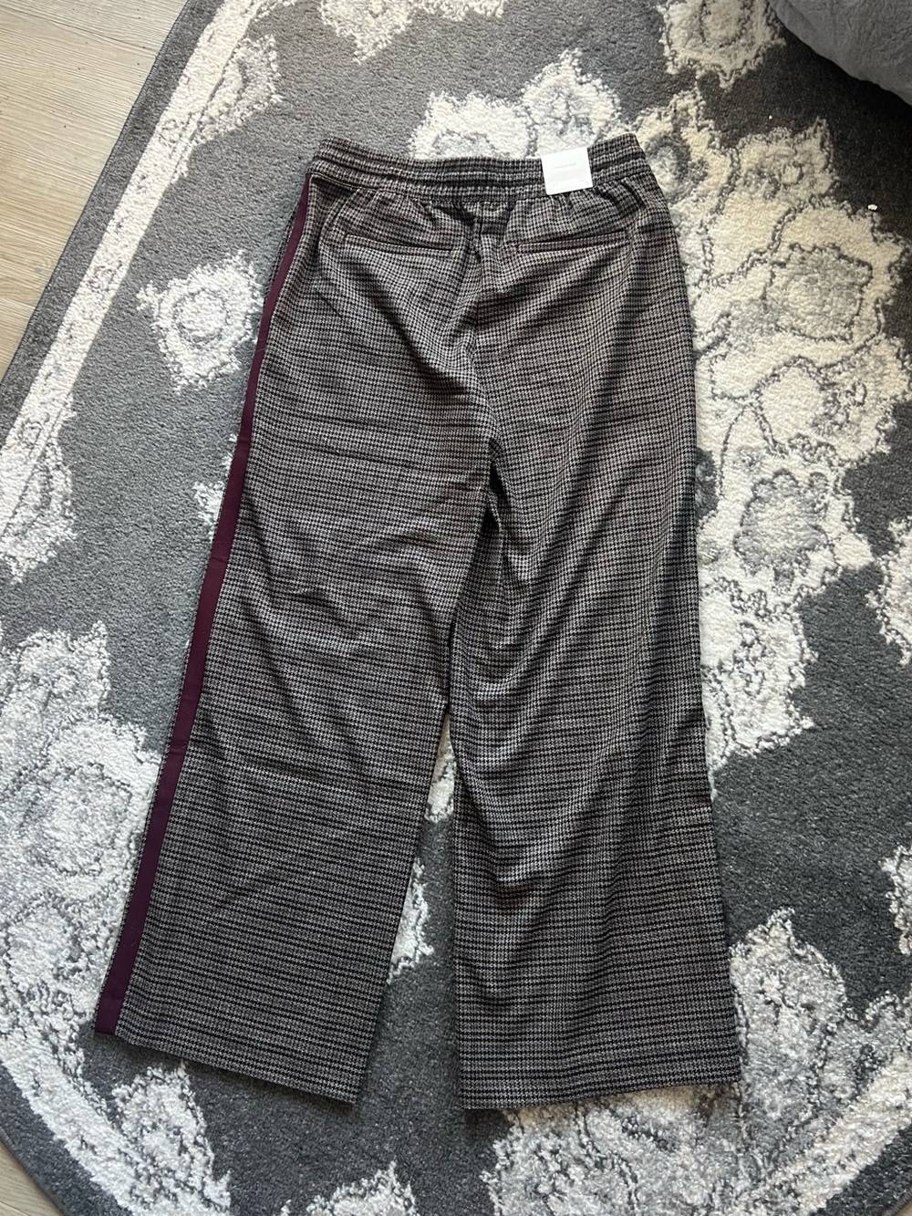 Houndstooth Pull-On Pants with Burgundy Side Stripe - Picture 5 of 8